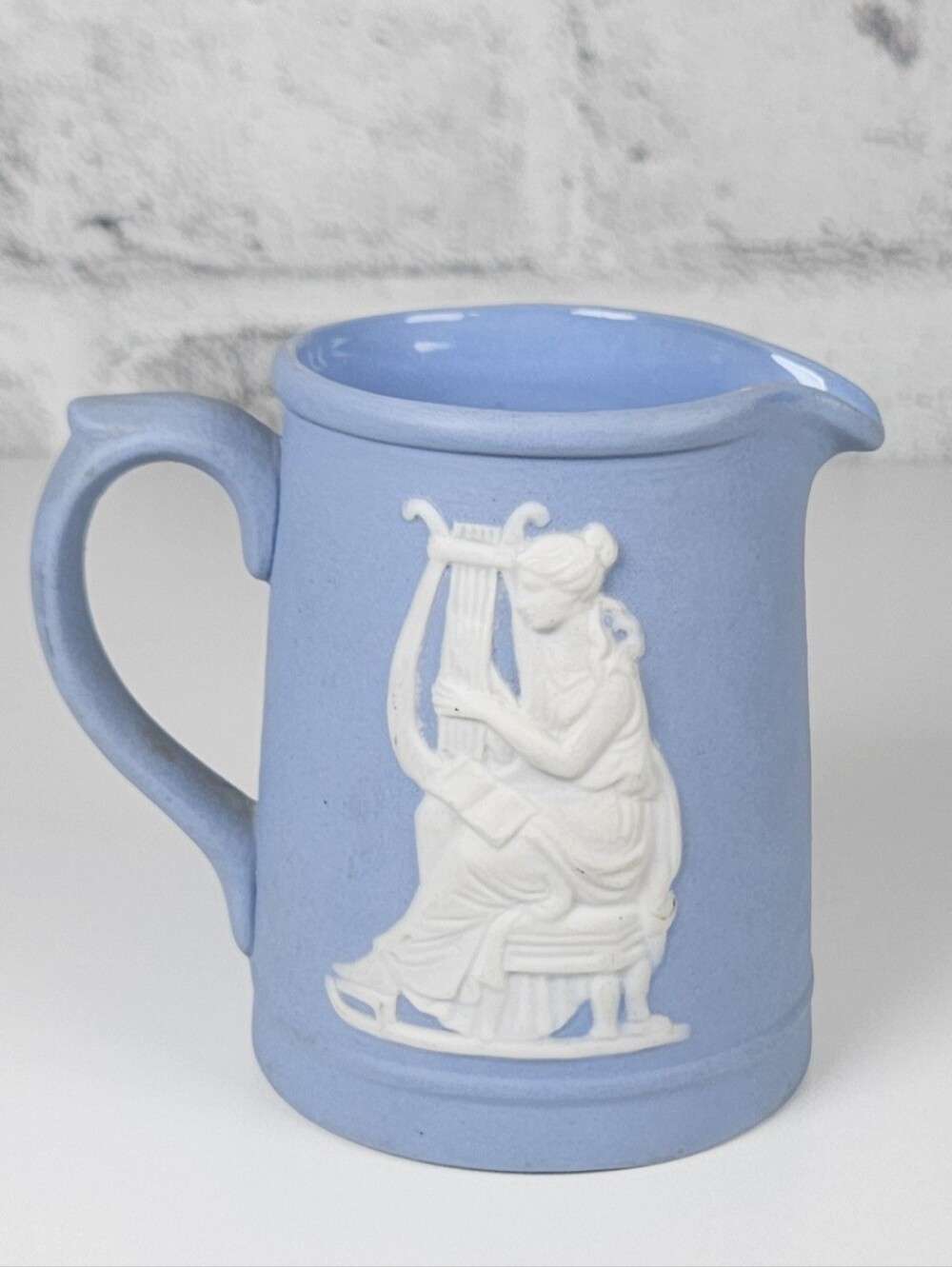 Vintage Wedgwood Style Blue Jasperware Creamer Classical Greek Relief
